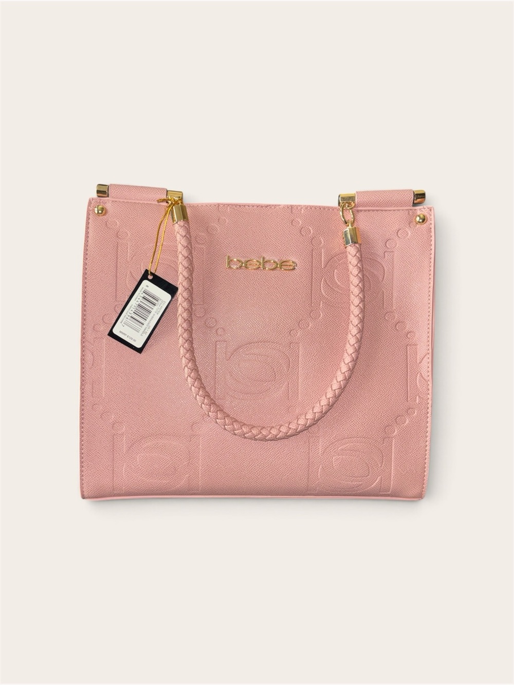 bebe Blush Tote with Braided Handles and Gold Hardware